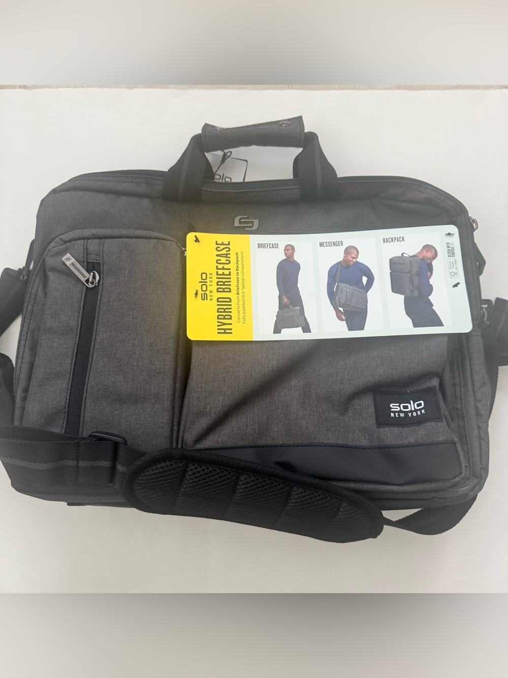 NWT Solo New York Duane Hybrid Briefcase Backpack Messenger Bag Gray 15.6 Laptop
